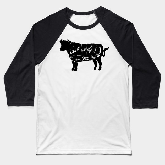 Meatlover's Cow Diagramm Baseball T-Shirt by boobear_studio